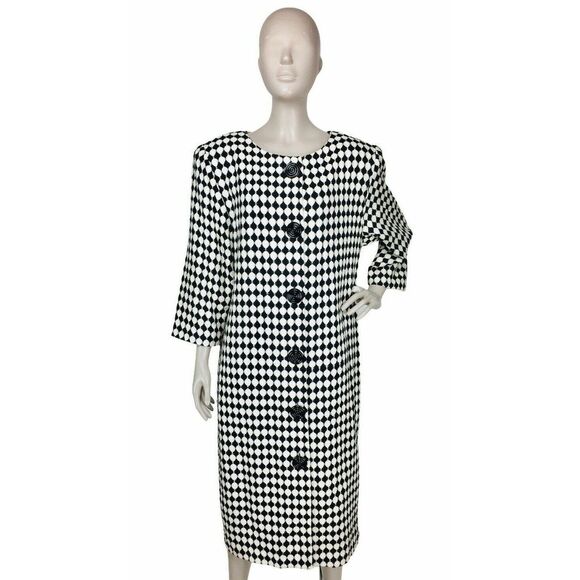 Vintage 80s Jackie Bernard MOD Monochrome Dress Coat Women's Size M/L - Picture 6 of 9